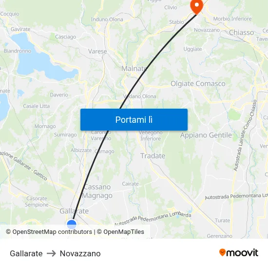 Gallarate to Novazzano map