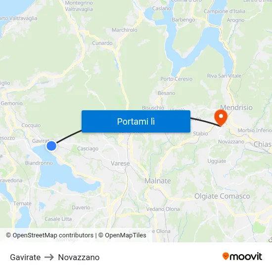 Gavirate to Novazzano map