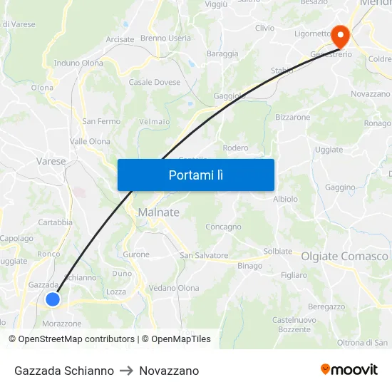 Gazzada Schianno to Novazzano map