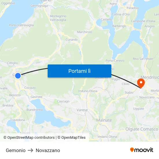 Gemonio to Novazzano map