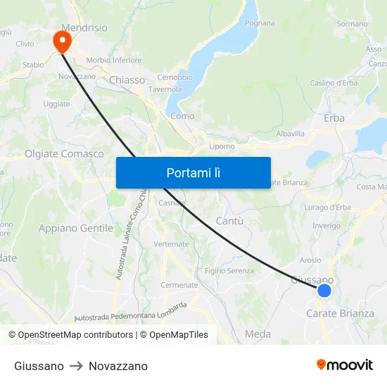 Giussano to Novazzano map