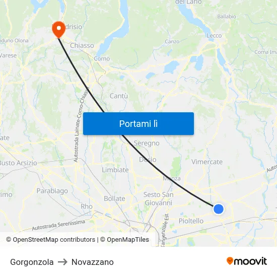 Gorgonzola to Novazzano map
