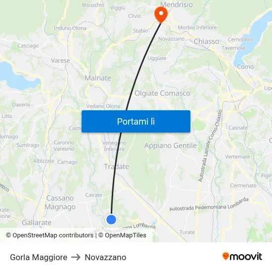 Gorla Maggiore to Novazzano map