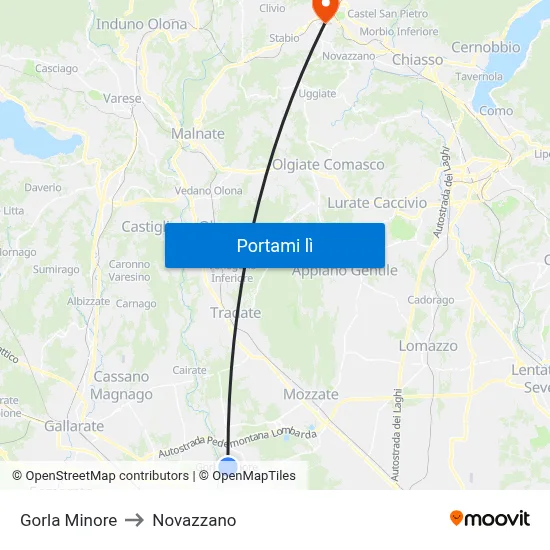 Gorla Minore to Novazzano map