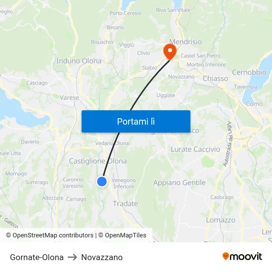 Gornate-Olona to Novazzano map