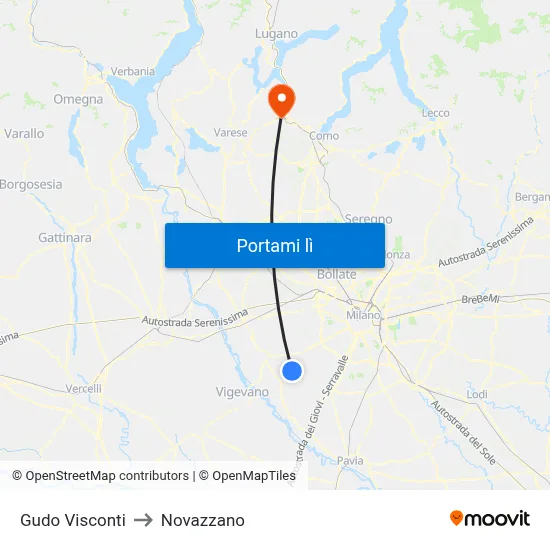 Gudo Visconti to Novazzano map