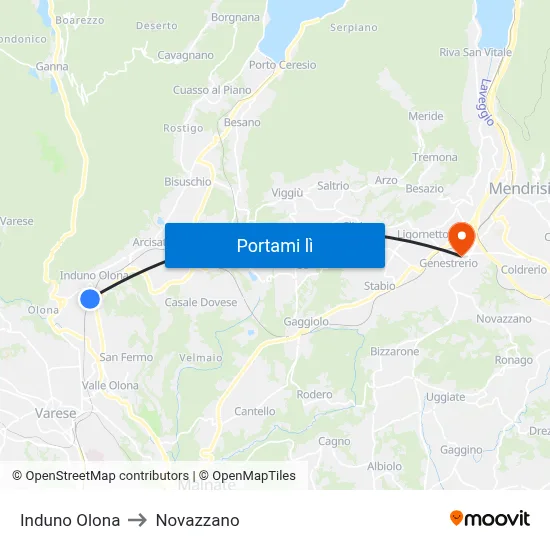 Induno Olona to Novazzano map