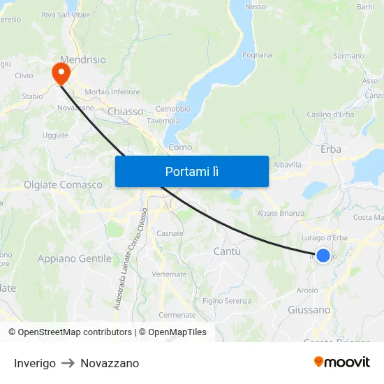 Inverigo to Novazzano map
