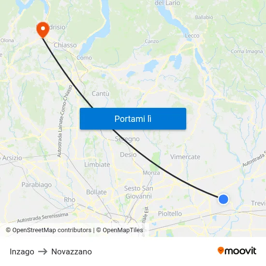 Inzago to Novazzano map