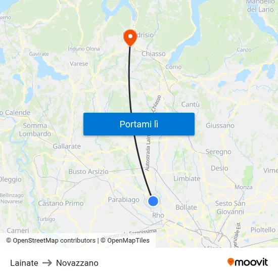 Lainate to Novazzano map