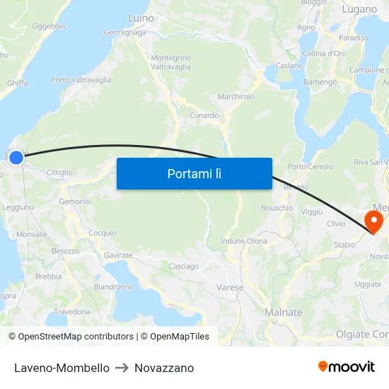 Laveno-Mombello to Novazzano map