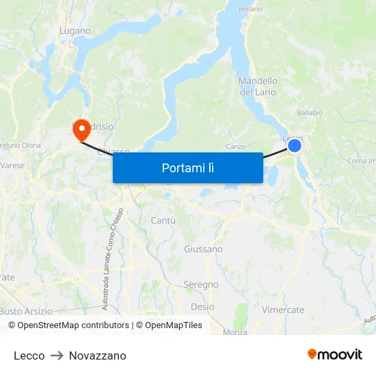 Lecco to Novazzano map