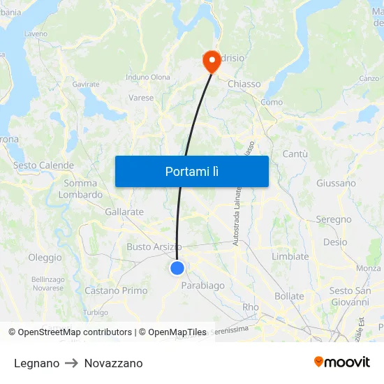 Legnano to Novazzano map