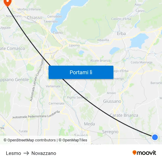 Lesmo to Novazzano map