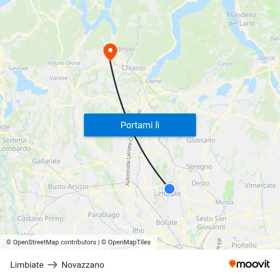 Limbiate to Novazzano map