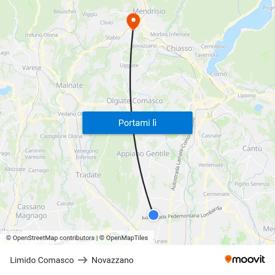 Limido Comasco to Novazzano map