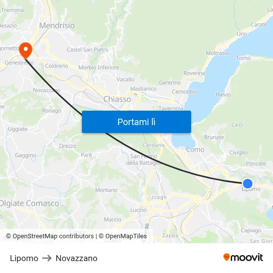 Lipomo to Novazzano map