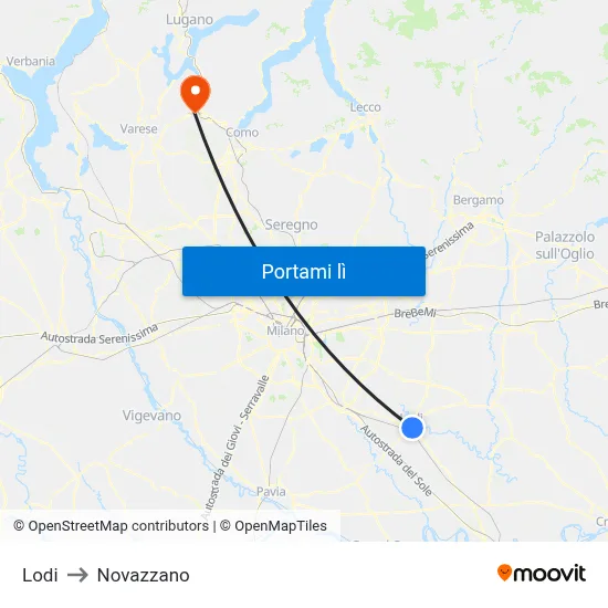 Lodi to Novazzano map