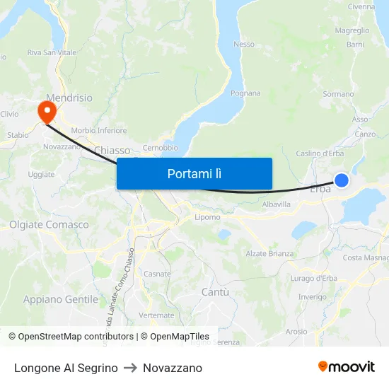 Longone Al Segrino to Novazzano map