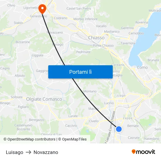 Luisago to Novazzano map