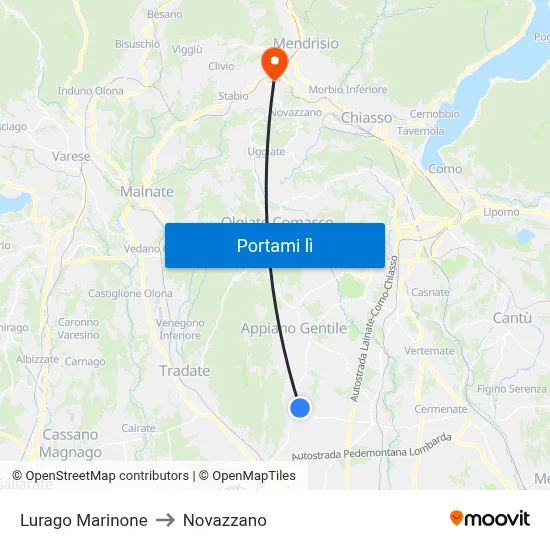 Lurago Marinone to Novazzano map