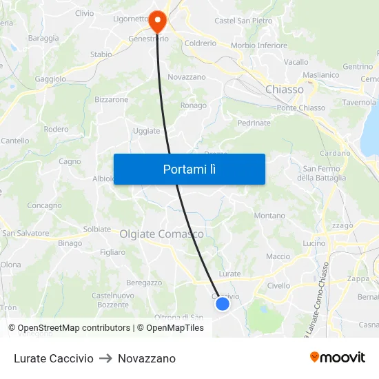 Lurate Caccivio to Novazzano map