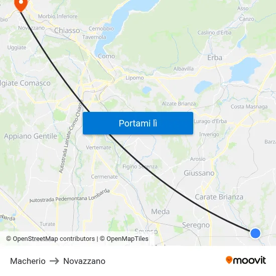 Macherio to Novazzano map