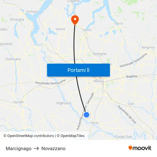 Marcignago to Novazzano map