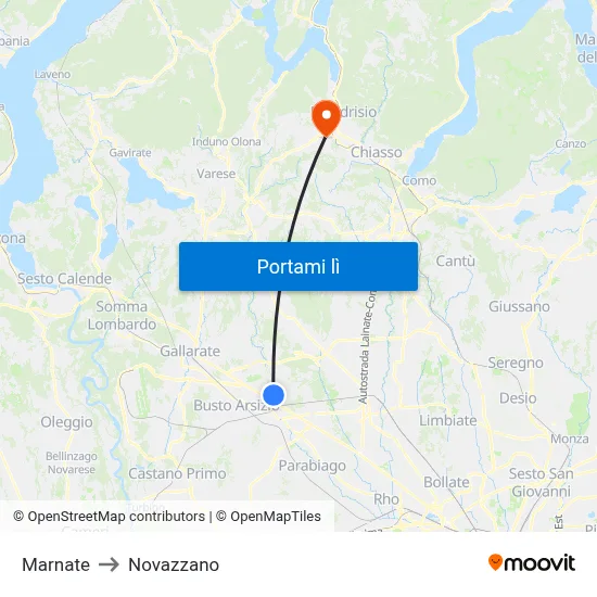 Marnate to Novazzano map