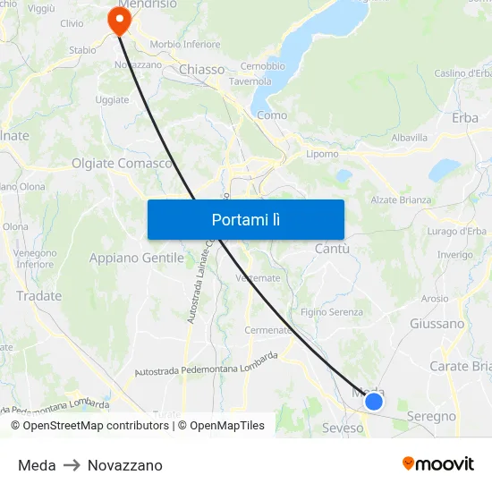 Meda to Novazzano map