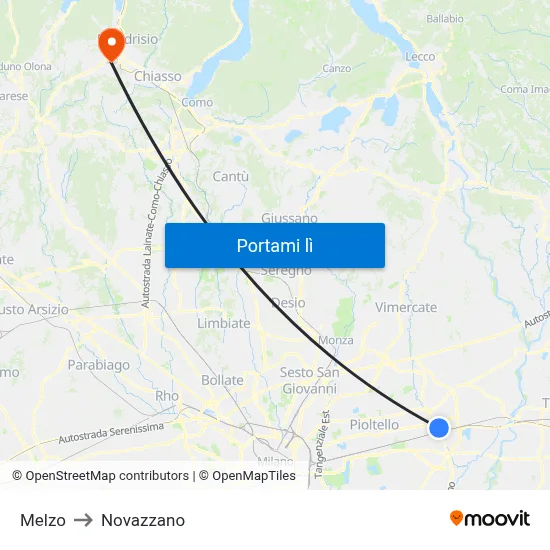Melzo to Novazzano map