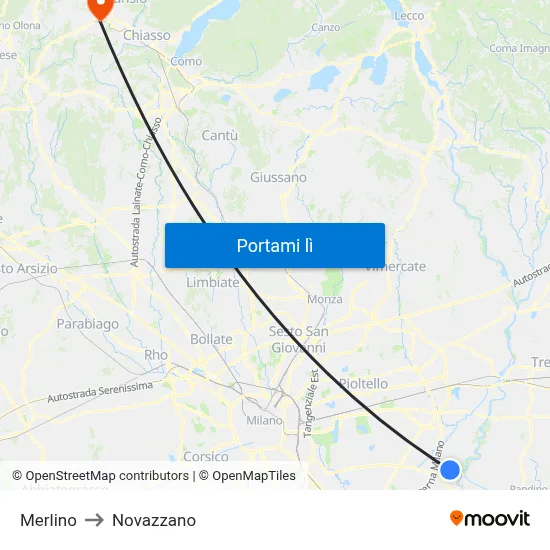 Merlino to Novazzano map