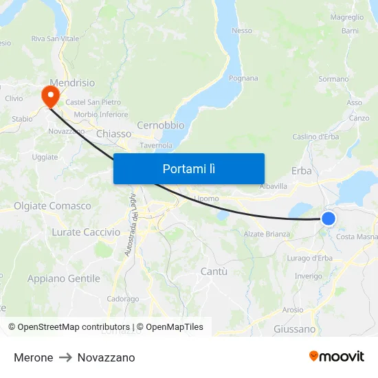 Merone to Novazzano map
