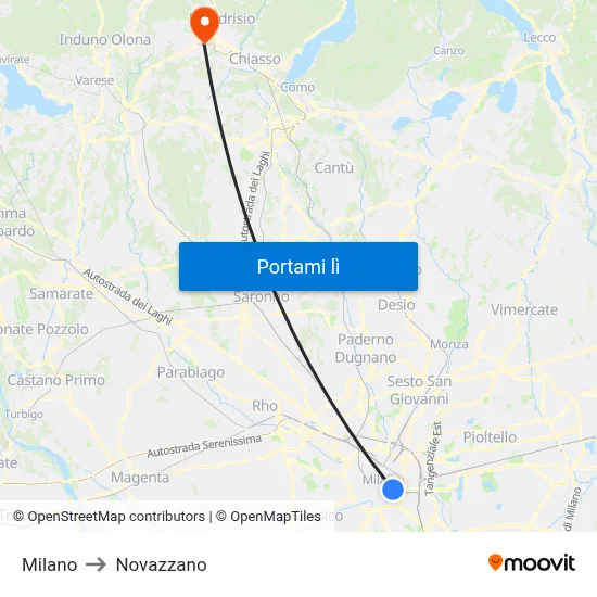 Milano to Novazzano map