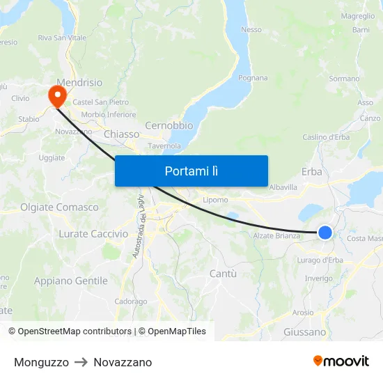 Monguzzo to Novazzano map