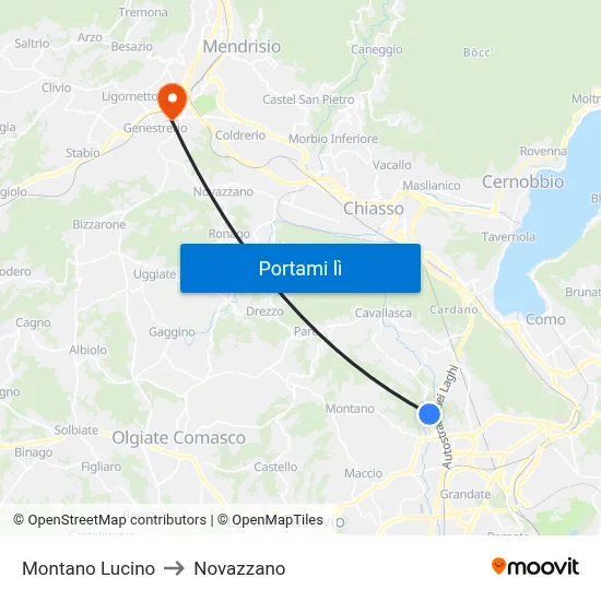 Montano Lucino to Novazzano map