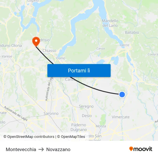 Montevecchia to Novazzano map
