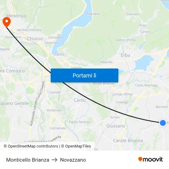 Monticello Brianza to Novazzano map