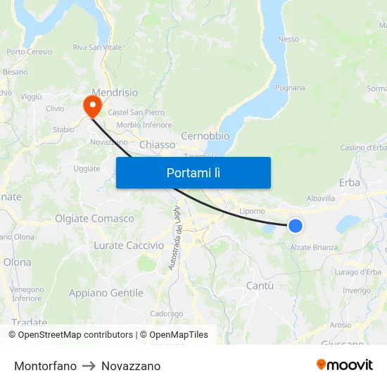 Montorfano to Novazzano map