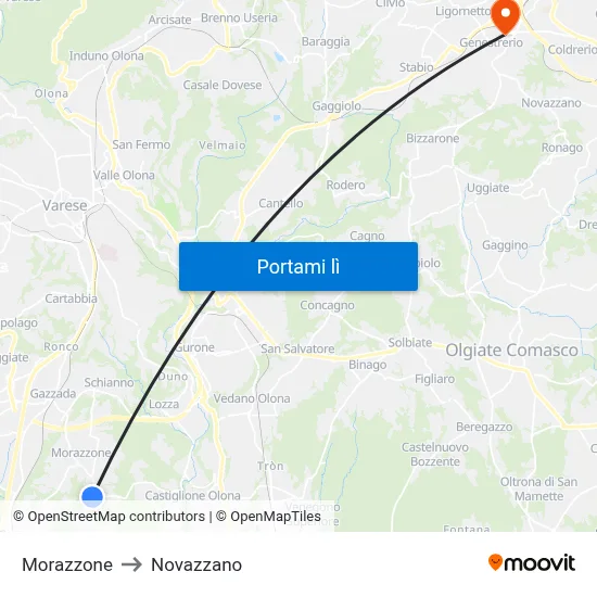 Morazzone to Novazzano map