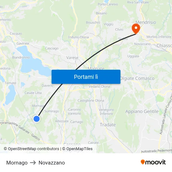 Mornago to Novazzano map