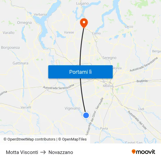 Motta Visconti to Novazzano map