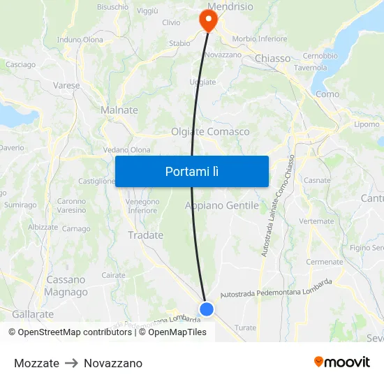 Mozzate to Novazzano map