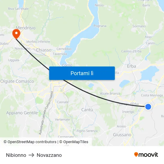Nibionno to Novazzano map