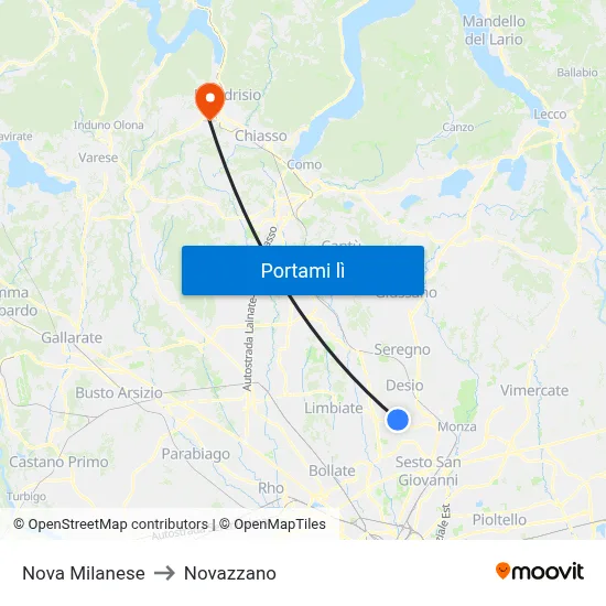 Nova Milanese to Novazzano map