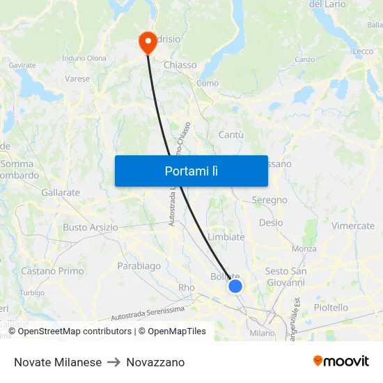 Novate Milanese to Novazzano map