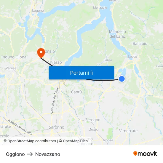 Oggiono to Novazzano map