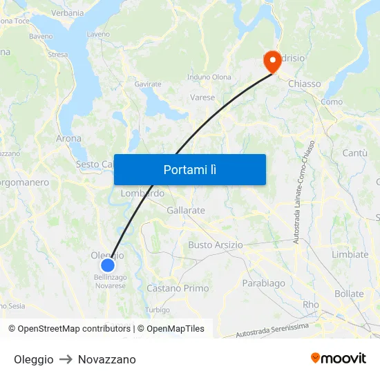 Oleggio to Novazzano map