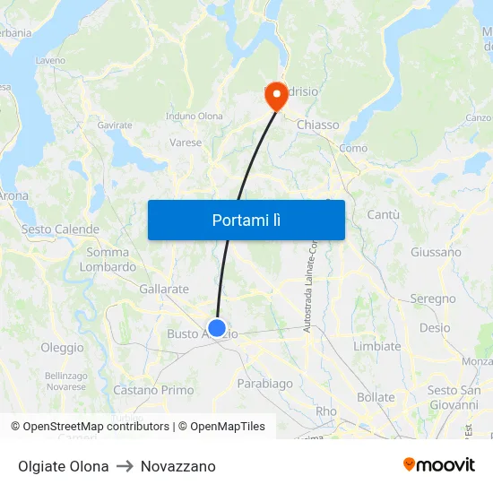 Olgiate Olona to Novazzano map
