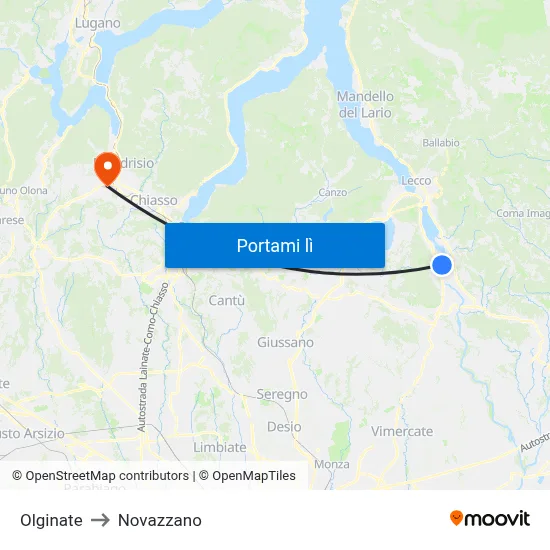 Olginate to Novazzano map